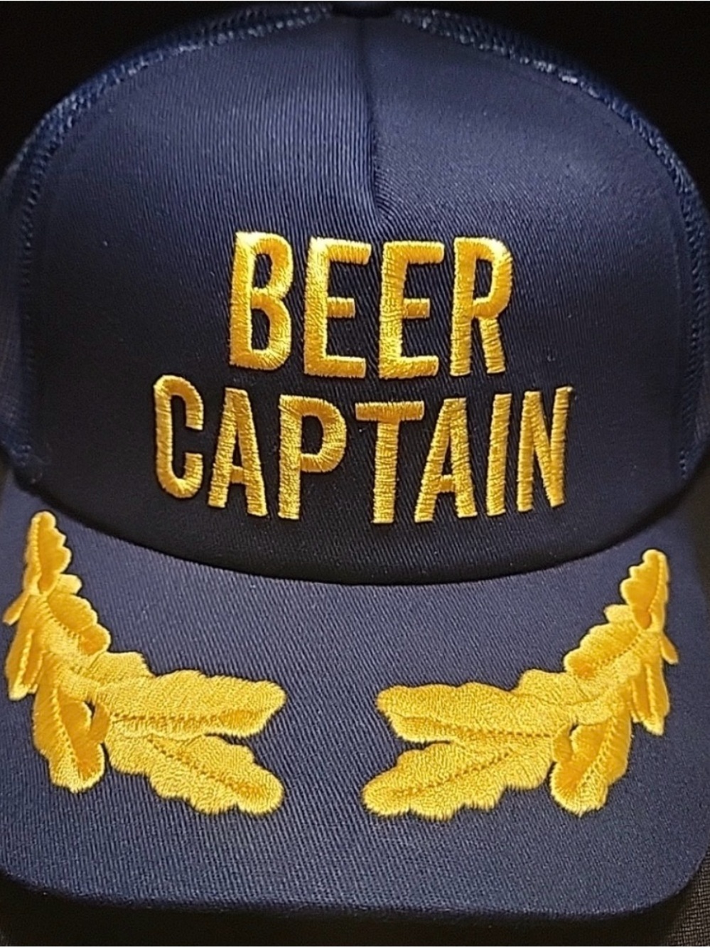 Beer Captain Embroidered Trucker Hat - Navy & Gold
